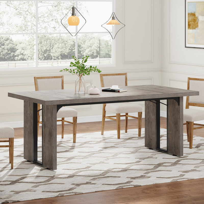 Rectangular Dining Table, 71" Farmhouse Breakfast Table for 6 to 8 People