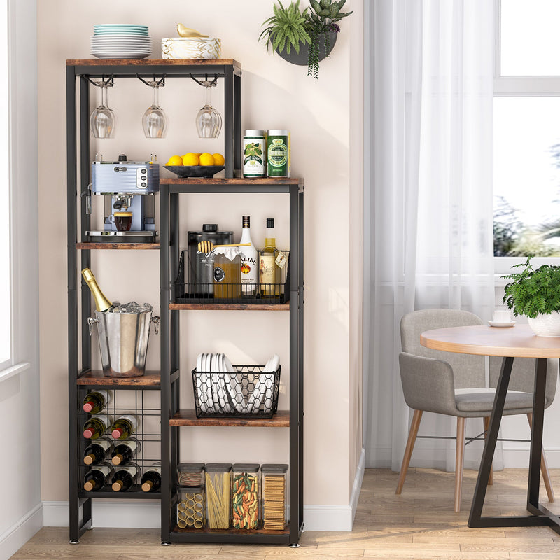 Industrial Wine Rack, 5-Tier Freestanding Wine Display Shelf