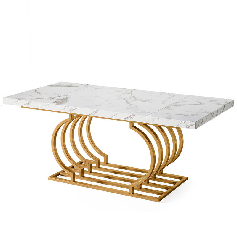 Faux Marble Dining Table, 63 inch Wood Kitchen Table with Geometric Frame