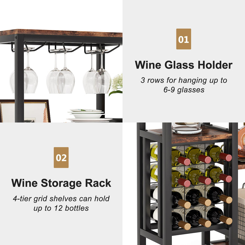 Industrial Wine Rack, 5-Tier Freestanding Wine Display Shelf