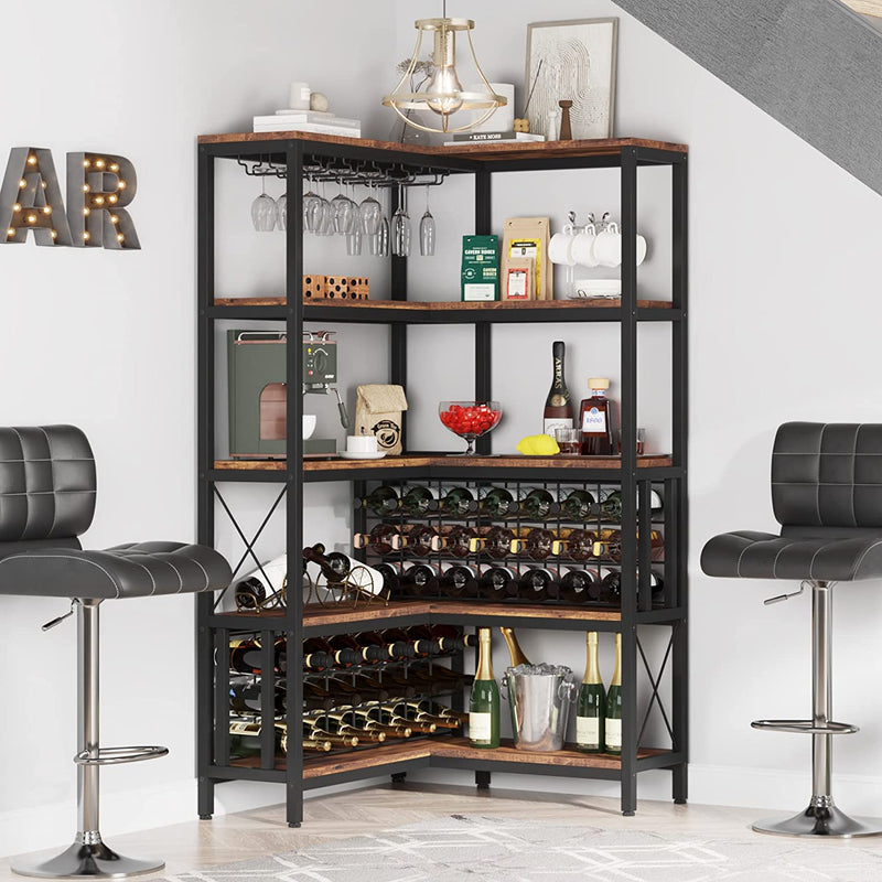 Corner Wine Rack, Freestanding Bar Cabinets for Liquor and Glasses Storage